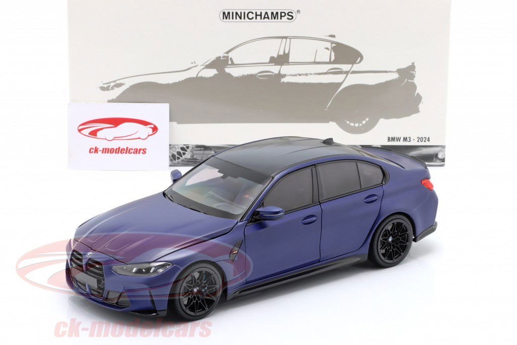 BMW M3 (G80) limusine Ano de construção 2024 chato azul metálico 1:18 Minichamps