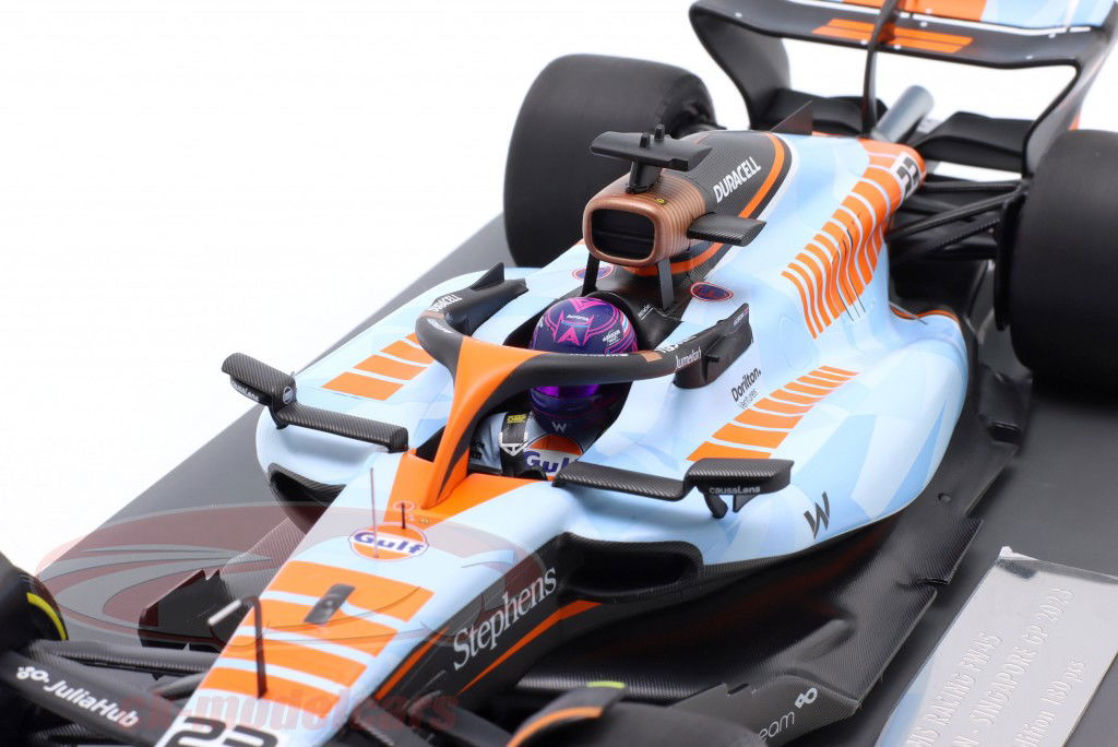 A. Albon Williams FW45 Gulf Design #23 Singapur GP fórmula 1 2023 1:18 Minichamps