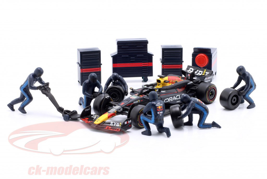 Set 3x Pit Stop Diorama Verstappen / Hamilton / Leclerc Formel 1 2024 1:43 Bburago