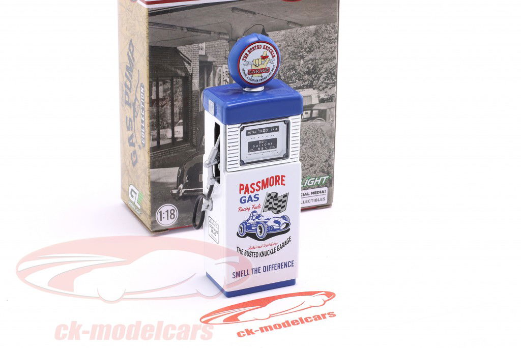 Wayne 505 Bomba de combustible Passmore Gas 1951 blanco / azul 1:18 Greenlight
