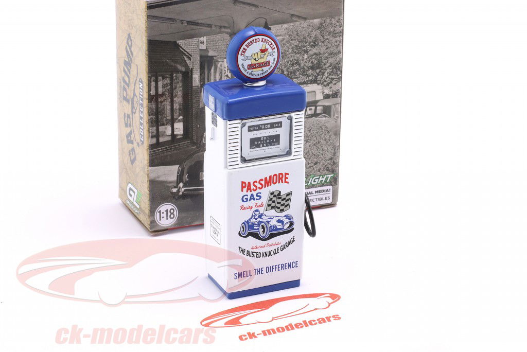 Wayne 505 Pompe à carburant Passmore Gas 1951 blanc / bleu 1:18 Greenlight