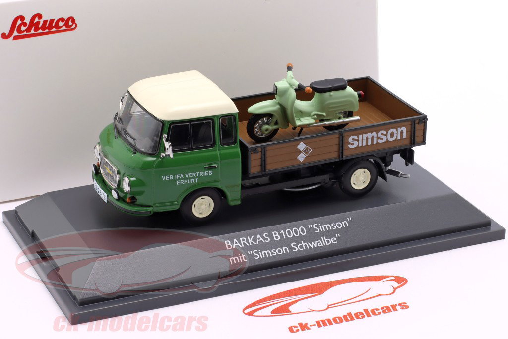 Barkas B1000 Simson avec Simson Schwalbe vert 1:43 Schuco