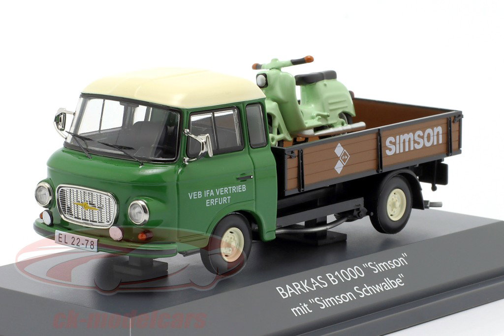 Barkas B1000 Simson con Simson Schwalbe verde 1:43 Schuco