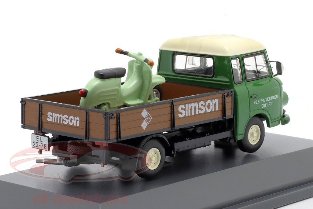 Barkas B1000 Simson with Simson Schwalbe green 1:43 Schuco