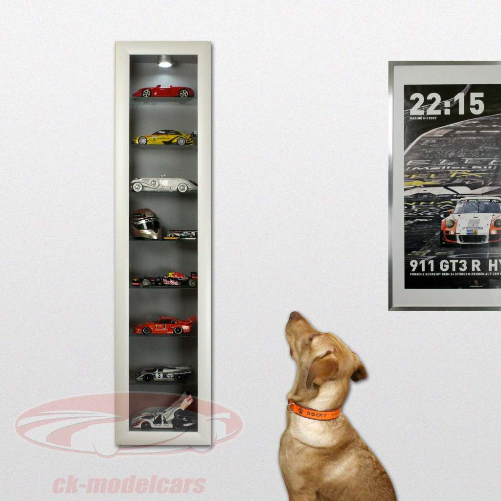 Выставка и коллекционные витрина для моделей автомобилей, включая 7 стеклянных полок белый / серебристый 1,60 м высокой