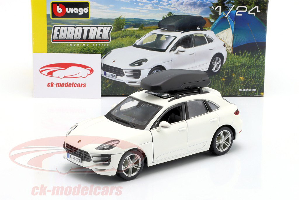 Porsche Macan com bagageiro de teto branco 1:24 Bburago