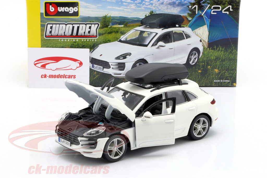 Porsche Macan com bagageiro de teto branco 1:24 Bburago