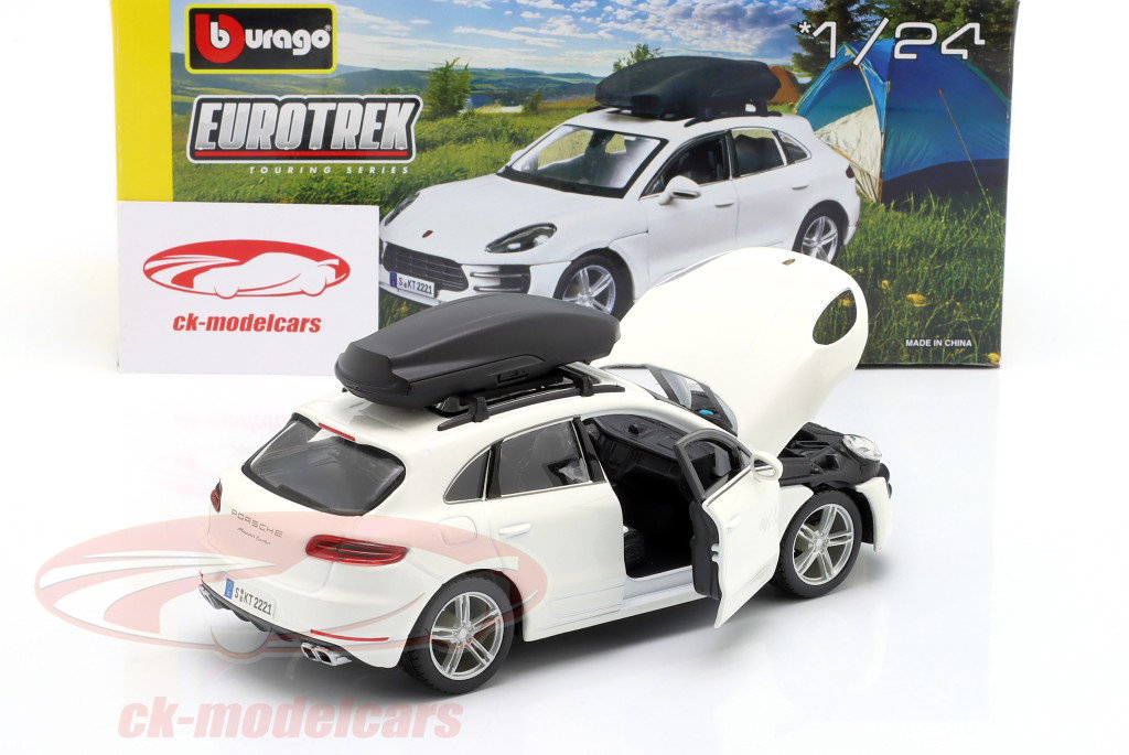 Porsche Macan com bagageiro de teto branco 1:24 Bburago