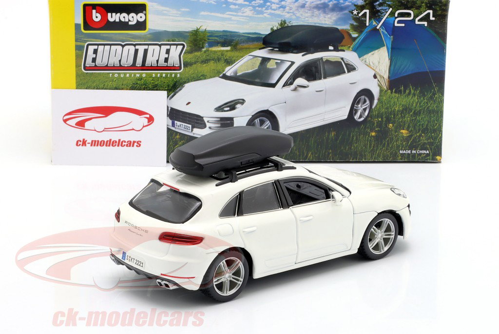 Porsche Macan com bagageiro de teto branco 1:24 Bburago