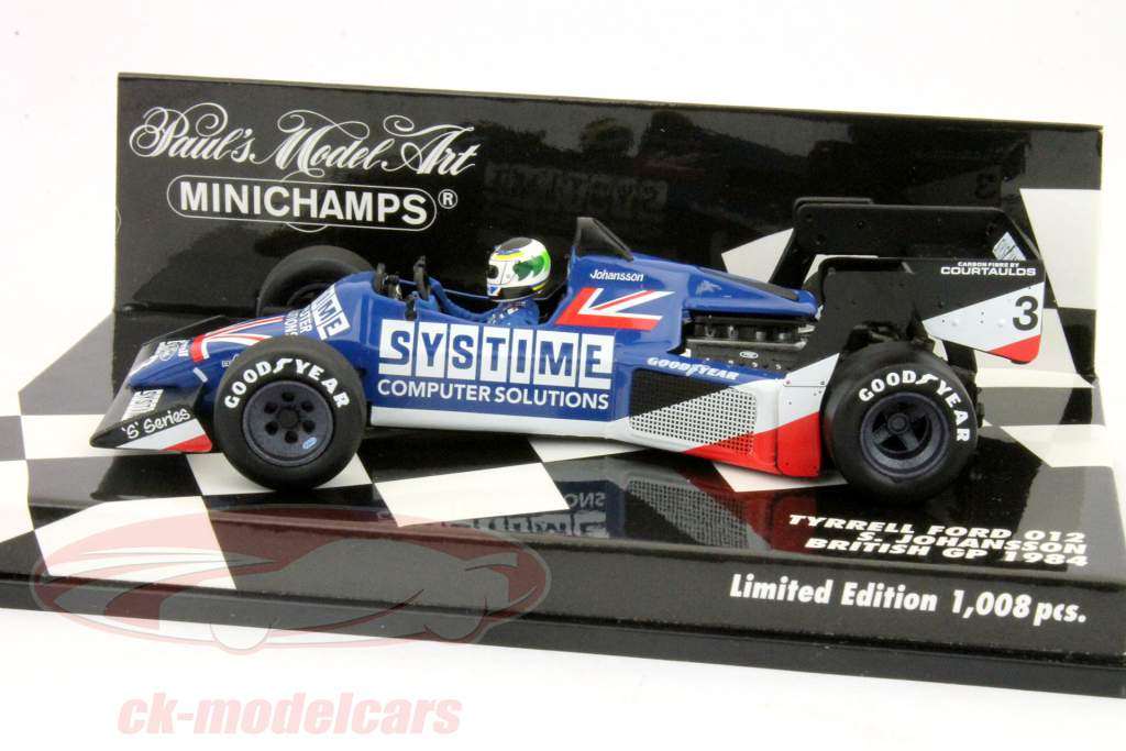 S. Johansson Tyrrell Ford 012 Britse GP Formule 1 1984 1:43 Minichamps