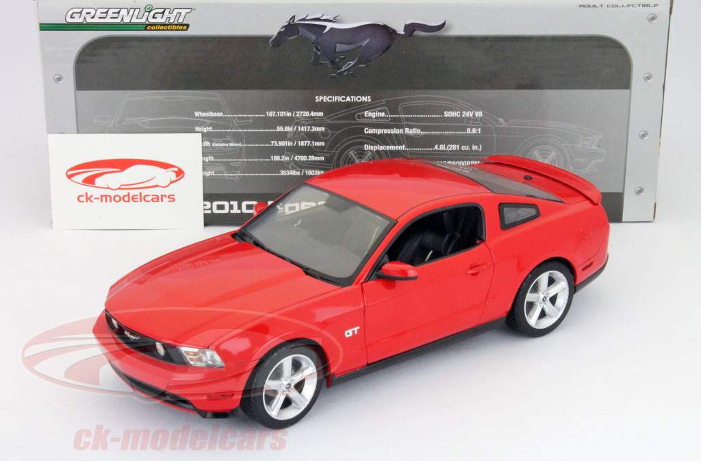 Ford Mustang GT bouwjaar 2010 rood 1:18 Greenlight