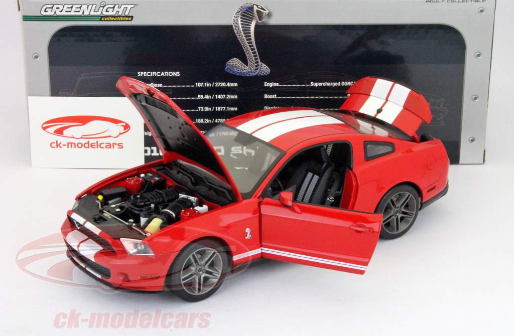 ホワイト·ストライプス1時18グリーンライトとフォードマスタングシェルビーGT500レッド