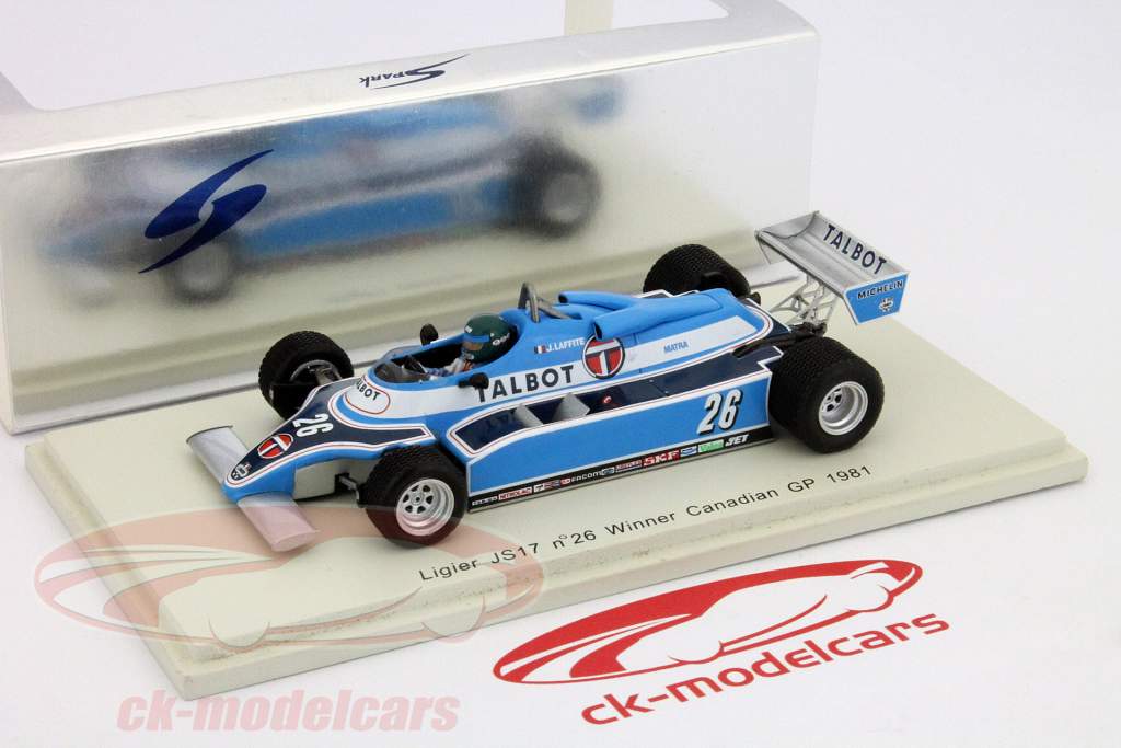 Jacques Laffite Ligier JS17 #26 Vinder GP Canada Formula 1 1981 1:43 Spark