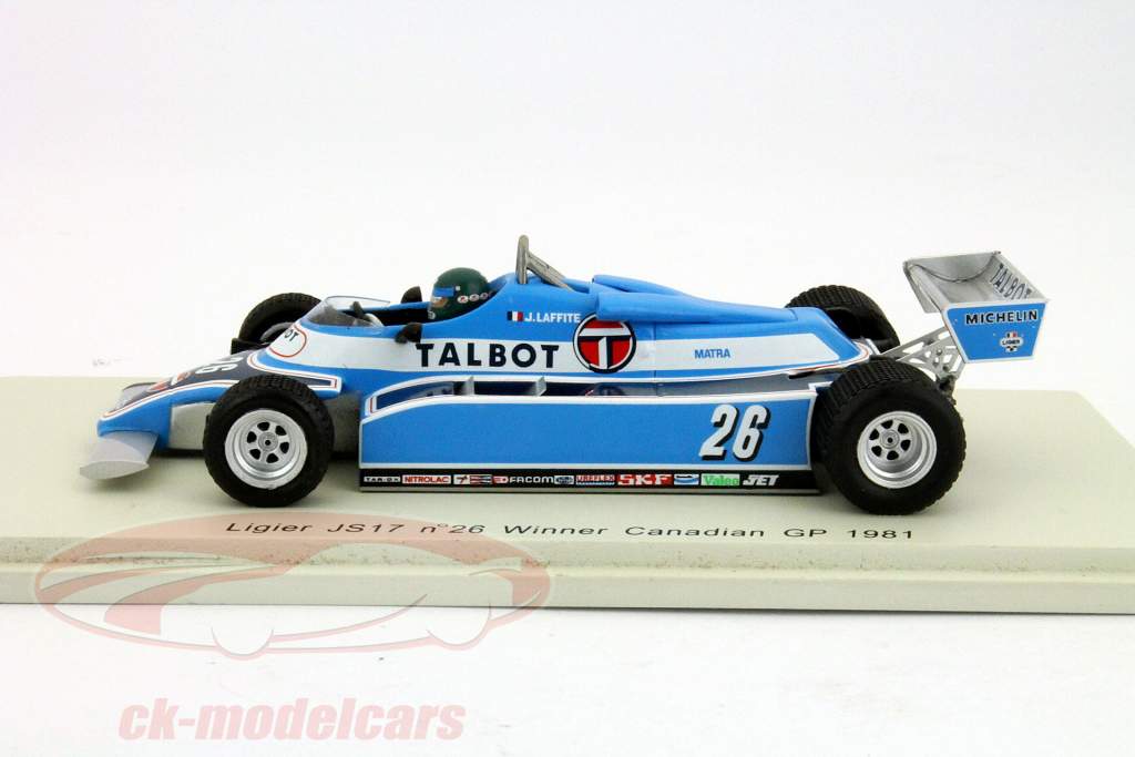 Jacques Laffite Ligier JS17 #26 Vinder GP Canada Formula 1 1981 1:43 Spark