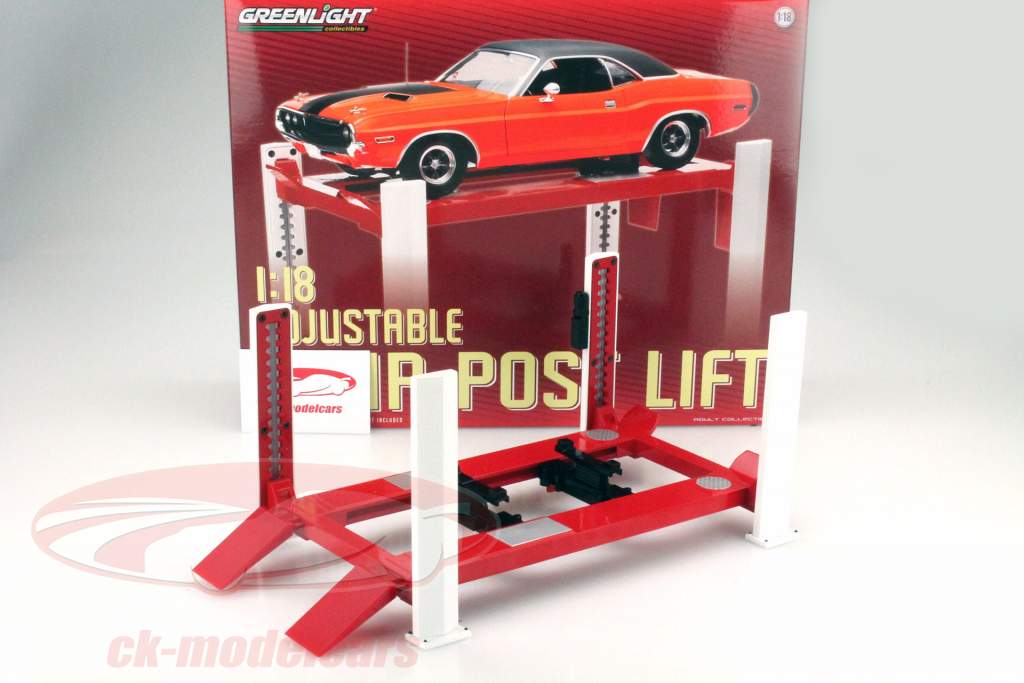 Einstellbare Vier-Säulen Hebebühne rot / weiß für Modellautos in 1:18 Greenlight