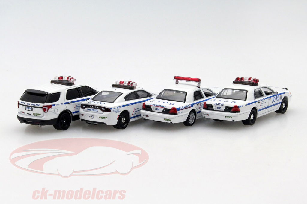 1/64 グリーンライト　NYPD 4台セット　NYPD-EDITION Greenlight 1:64 4-Car Set NYPD Edition white / blue 59050B