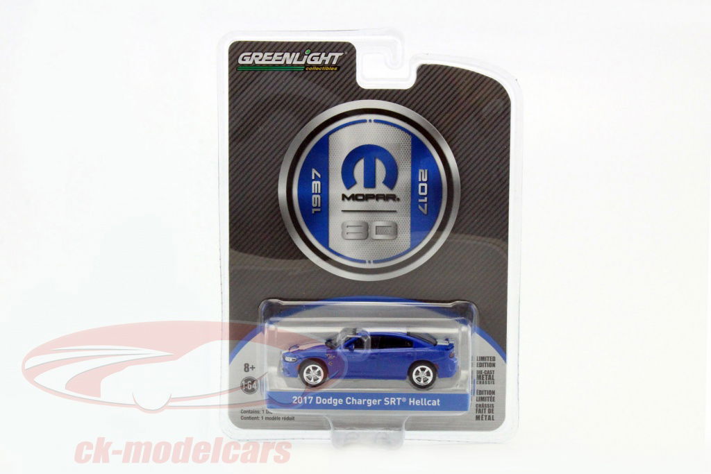 greenlight-1-64-dodge-charger-srt-hellcat-annee-de-construction-2017-bleu-blanc-27920f/