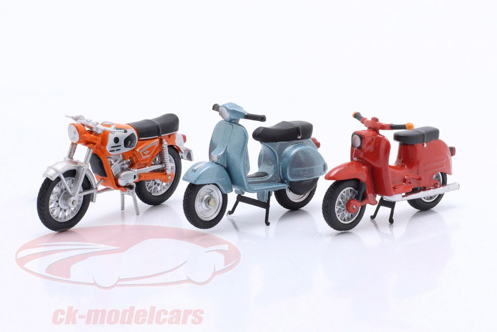 Schuco 1:43 バイク3台 Set: Simson Schwalbe, Vespa PX