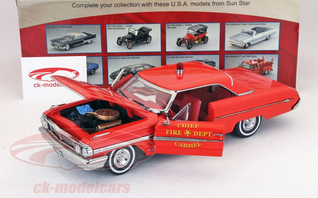 １９６４　ＦＯＲＤ　ＧＡＬＡＸＩＥ　５００　【１／１８】新品、未使用 Sun Star Models 1:18 Ford Galaxie 500 fire chief dept