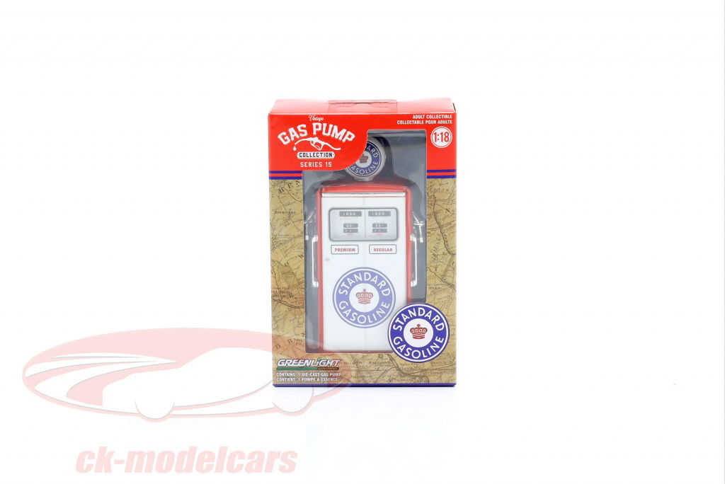 tokheim-350-doppia-pompa-del-carburante-1954-standard-gasoline-bianco-rosso-blu-1-18-greenlight-14150c/