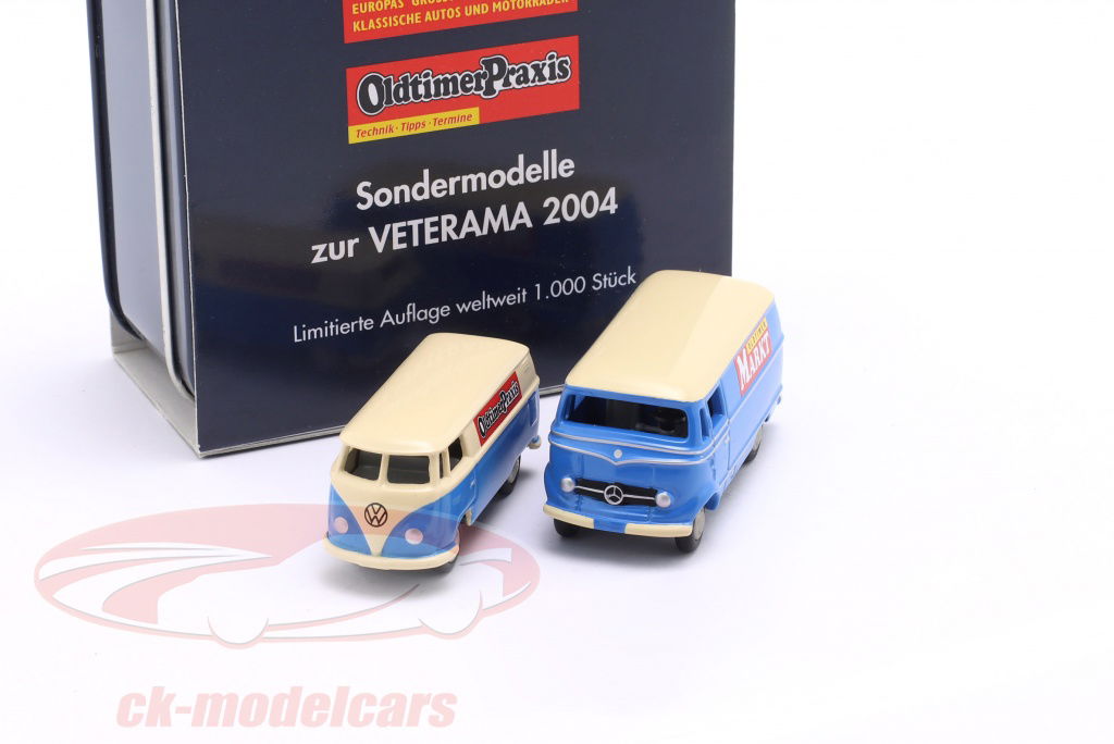 bubmobile-1-87-2-car-set-veterama-modelli-speciali-2004-oldtimer-markt-blu-beige-ck96417/