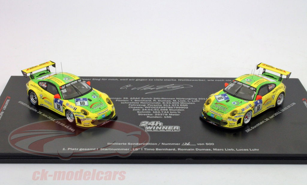 Spark 1:43 Porsche 911 GT3 RSR Manthey #18 Winner 2-Car Set
