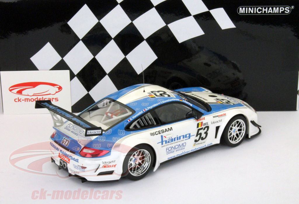 自動車 MINICHAMPS Porsche 911 GT3R hybrid 2010 Porsche 911 GT3 R Hybrid replica model car ALMS 2010 🏁 full