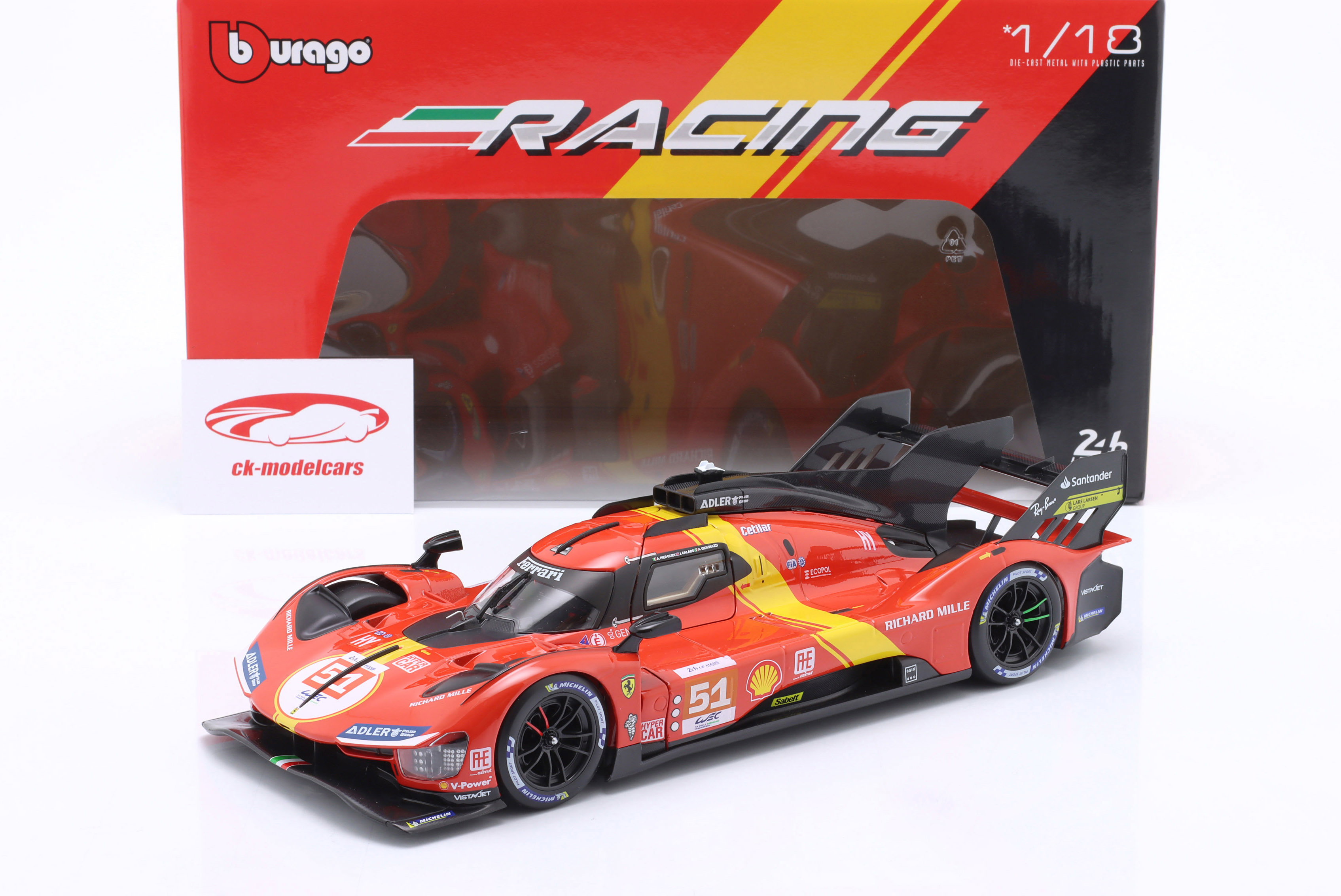 Ferrari 499P #51 ganhador 24h LeMans 2023 Pier Guidi, Calado, Giovinazzi 1:18 Bburago