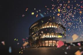 Mercedes-Benz Museum bei Nacht