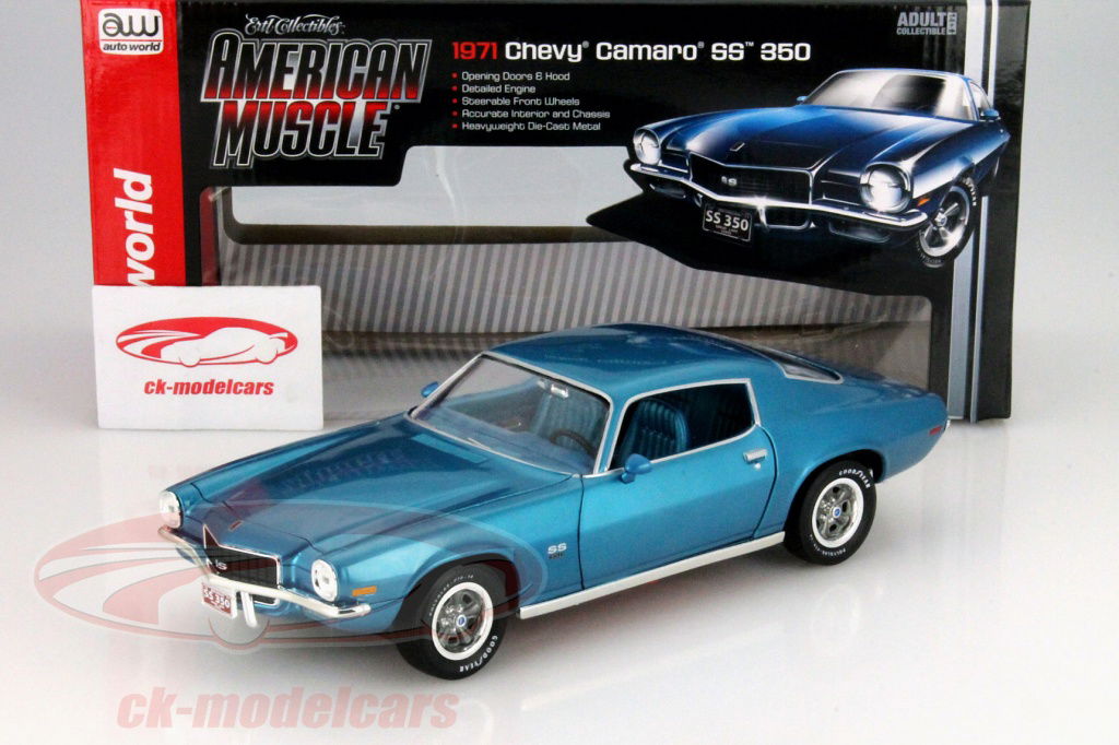AutoWorld 1:18 Chevrolet Camaro SS 350 year 1971 blue