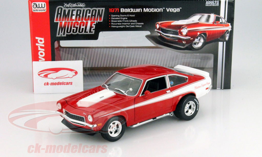 AutoWorld 1:18 Chevrolet Vega Baldwin Motion year 1971 red