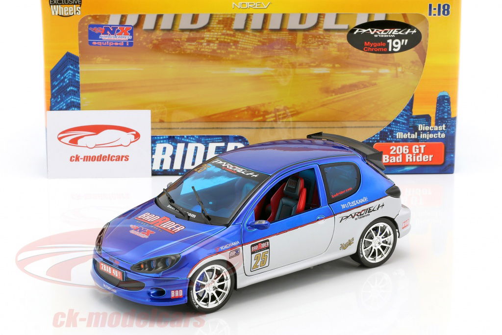 Norev 1:18 プジョー206 GT＃25チューニング悪いライダー青/銀分