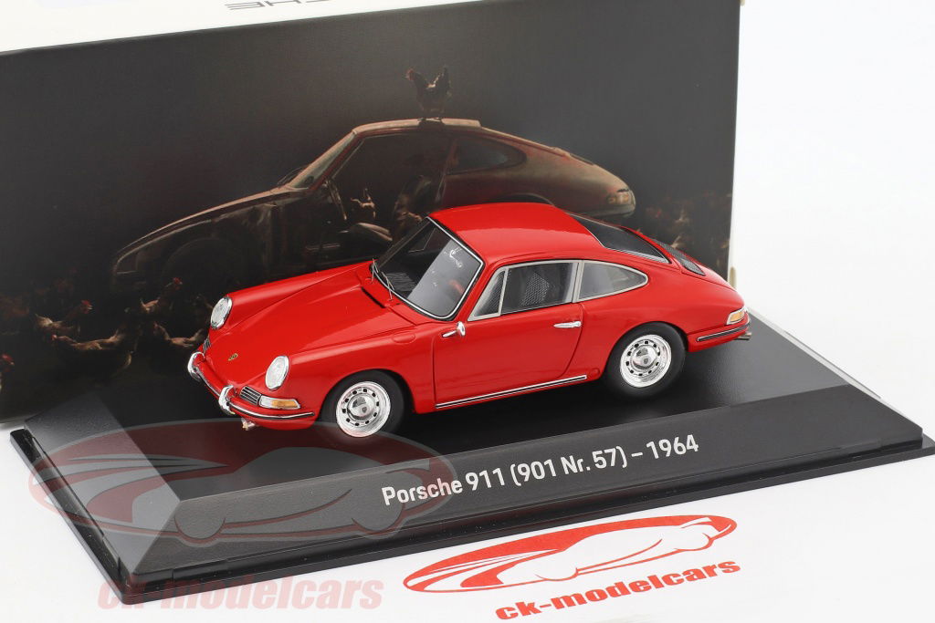 1/43 ポルシェ 911 (901) レッド 1964 ナロー　ミニチャンプス 1963 Porsche 901, Signal Red 1:64 Diecast Model Car by Mini GT