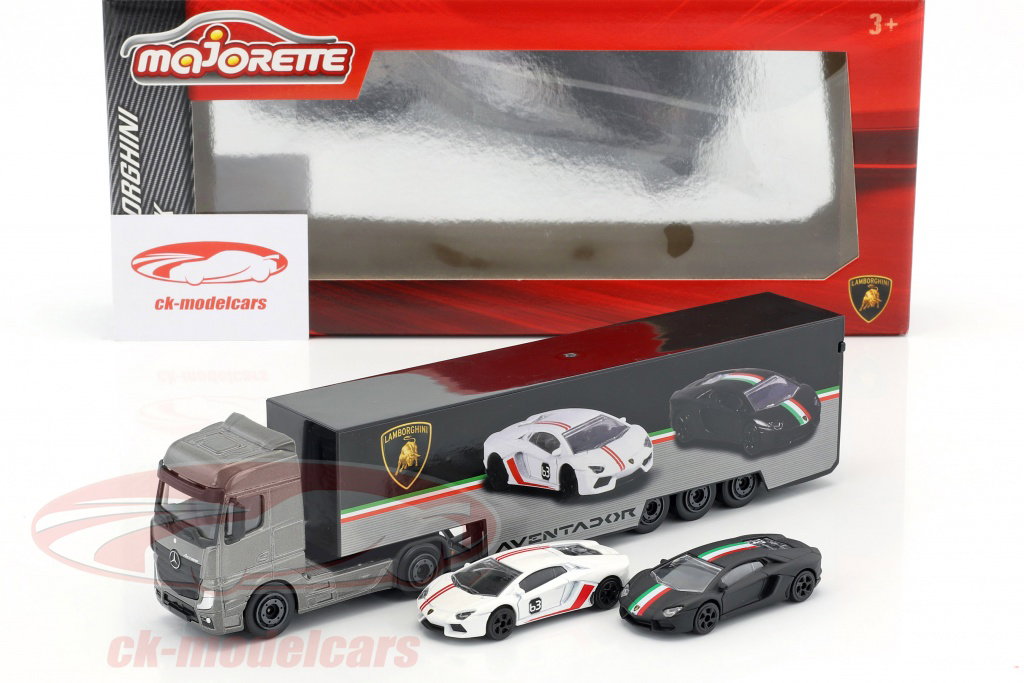 Majorette 1:64 Set Lamborghini Truck Mercedes-Benz Actros with two