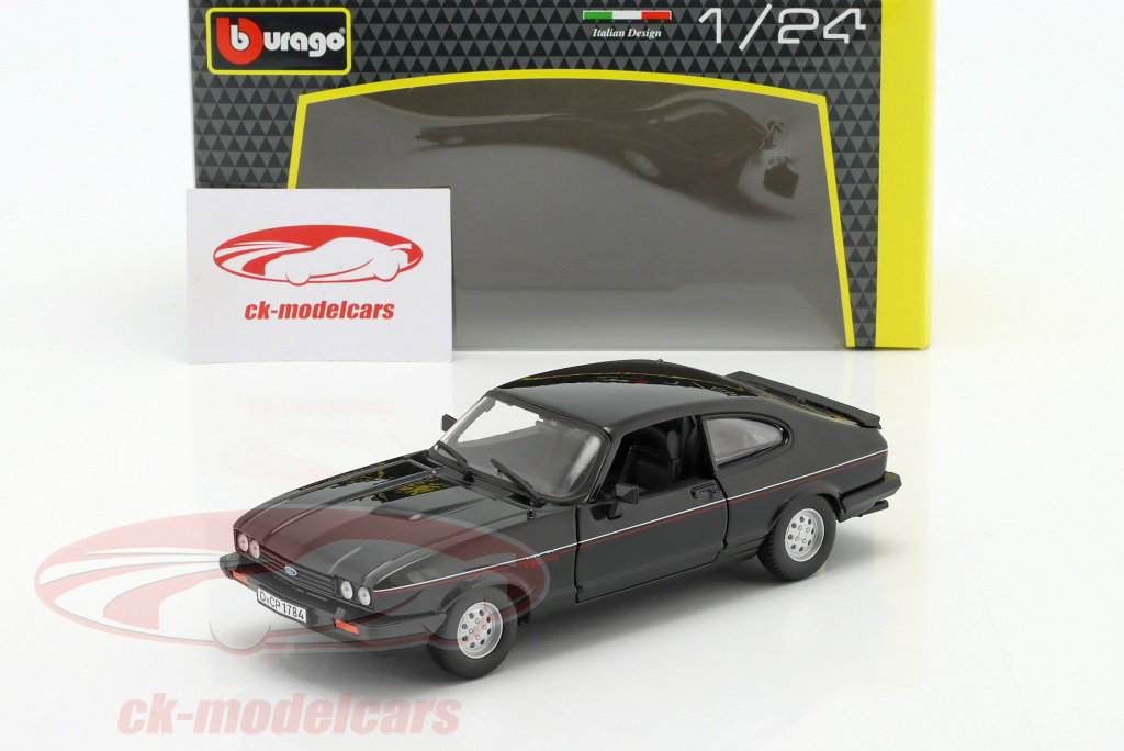 Bburago 1:24 Ford Capri 2.8i year 1982 black 18-21093 model car 18
