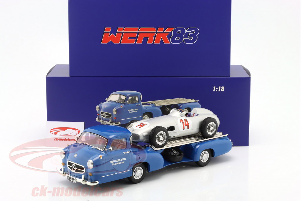 WERK83 1:18 Set: Mercedes-Benz racing transporter blue Wonder with