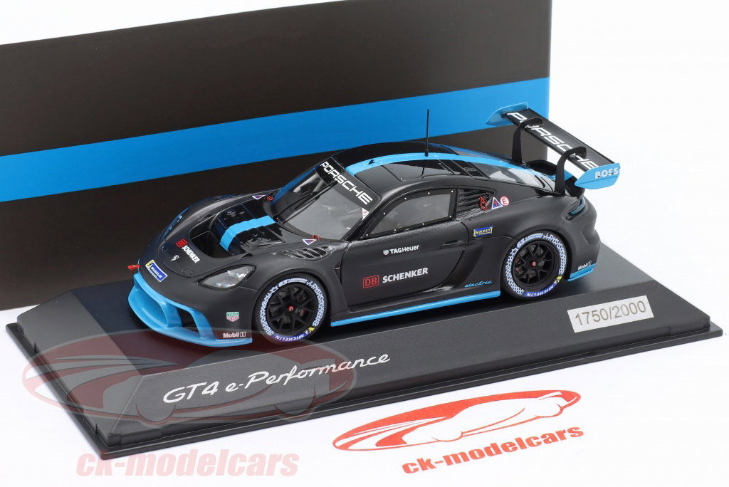 Spark 1:43 Porsche 718 Cayman GT4 e-Performance 2022 黒 / 青