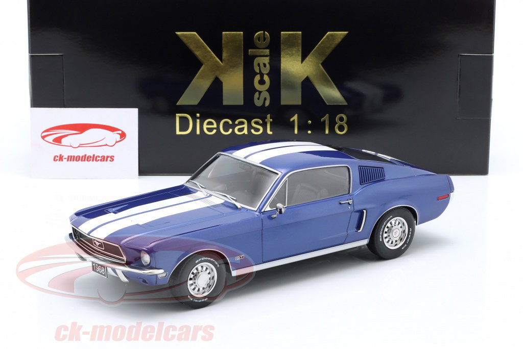 KK-Scale 1:18 Ford Mustang GT Fastback year 1968 blue metallic