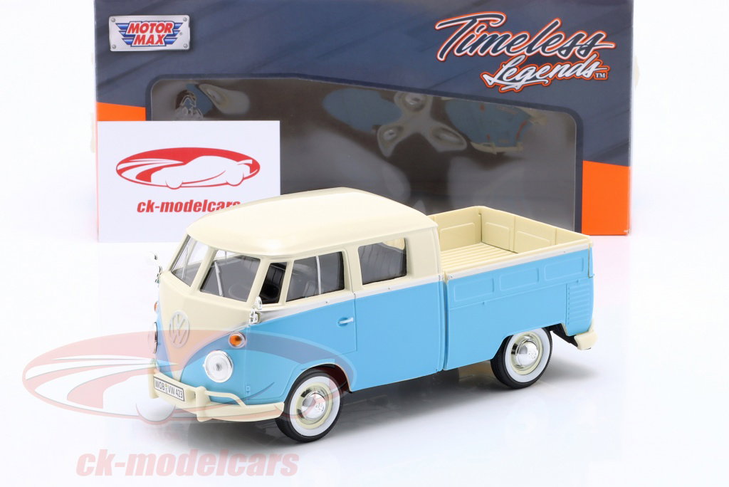 MotorMax 1:24 Volkswagen VW Type 2 ダブルキャブ 青 / 白 79343
