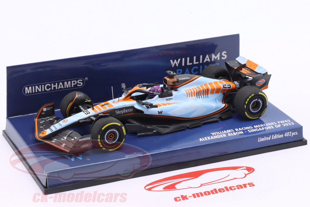 ミニカー Williams Racing Singapore GP 2023 1/43 Minichamps 1:43 A. Albon Williams FW45 Gulf Design #23 Singapore