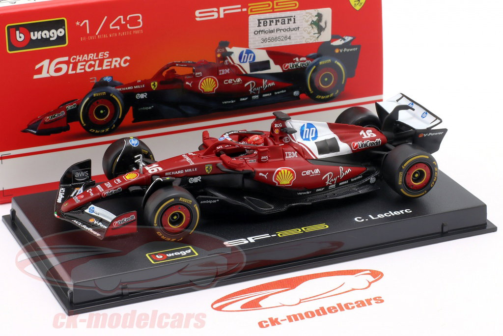 Bburago 1:43 Charles Leclerc Ferrari SF-25 #16 Formula 1 2025 18