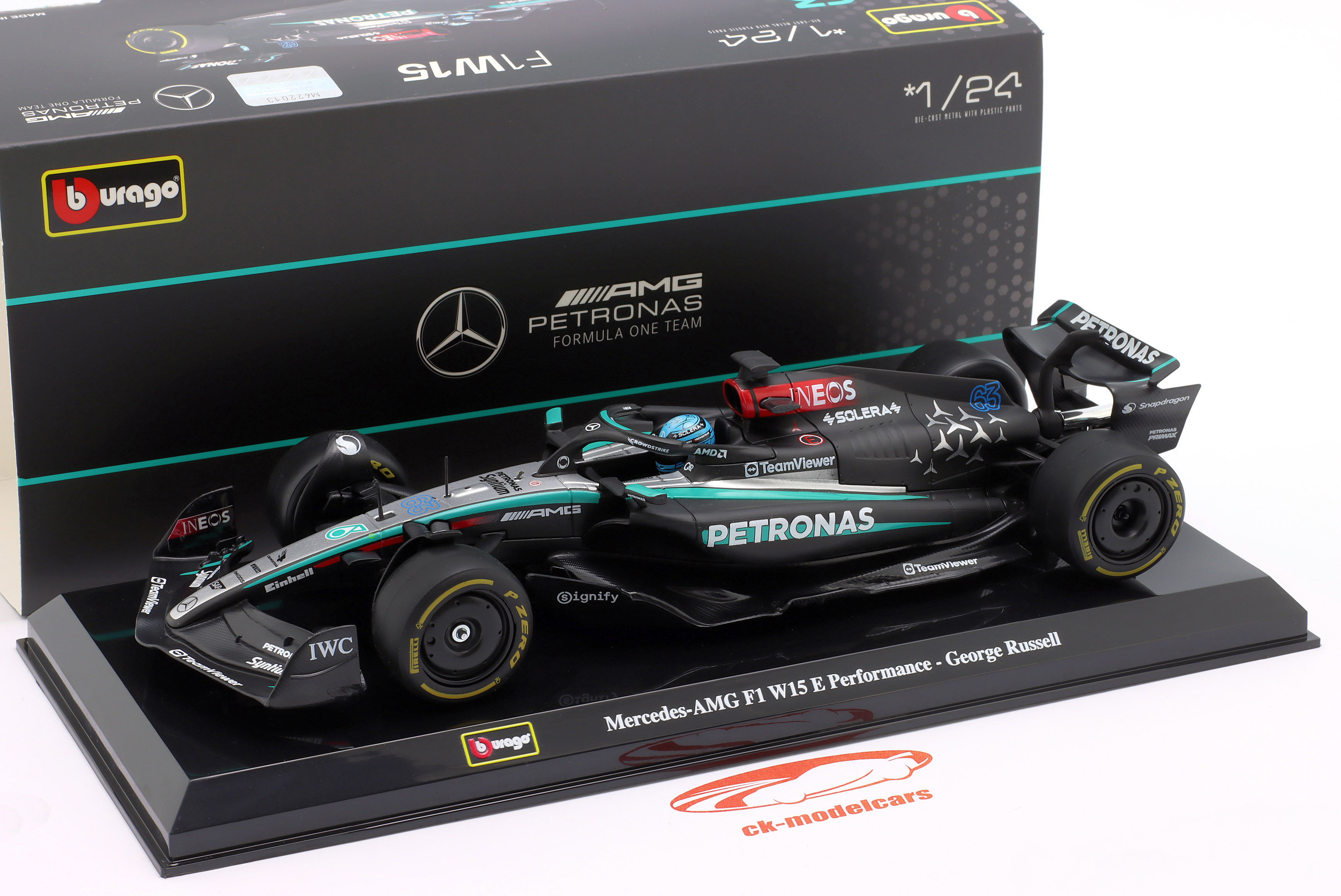 Bburago – Bolid F1 Mercedes-AMG W14 E Performance 2023 #63 George Russell – Scala 1:24 – Modello In Metallocon Licenza Ufficiale