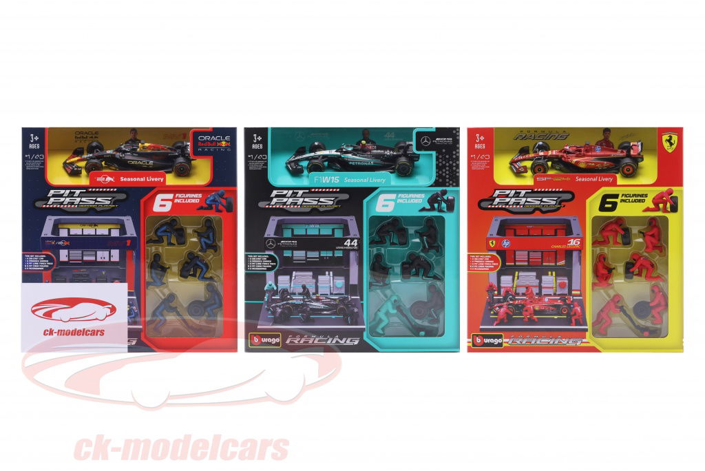 Bburago 1:43 Set 3x Pit Stop Diorama Verstappen / Hamilton