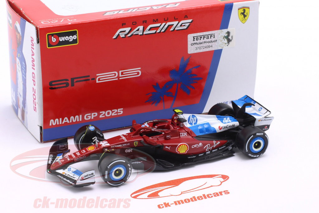 Bburago 1:43 Lewis Hamilton Ferrari SF-25 #44 第八Miami GP 公式1