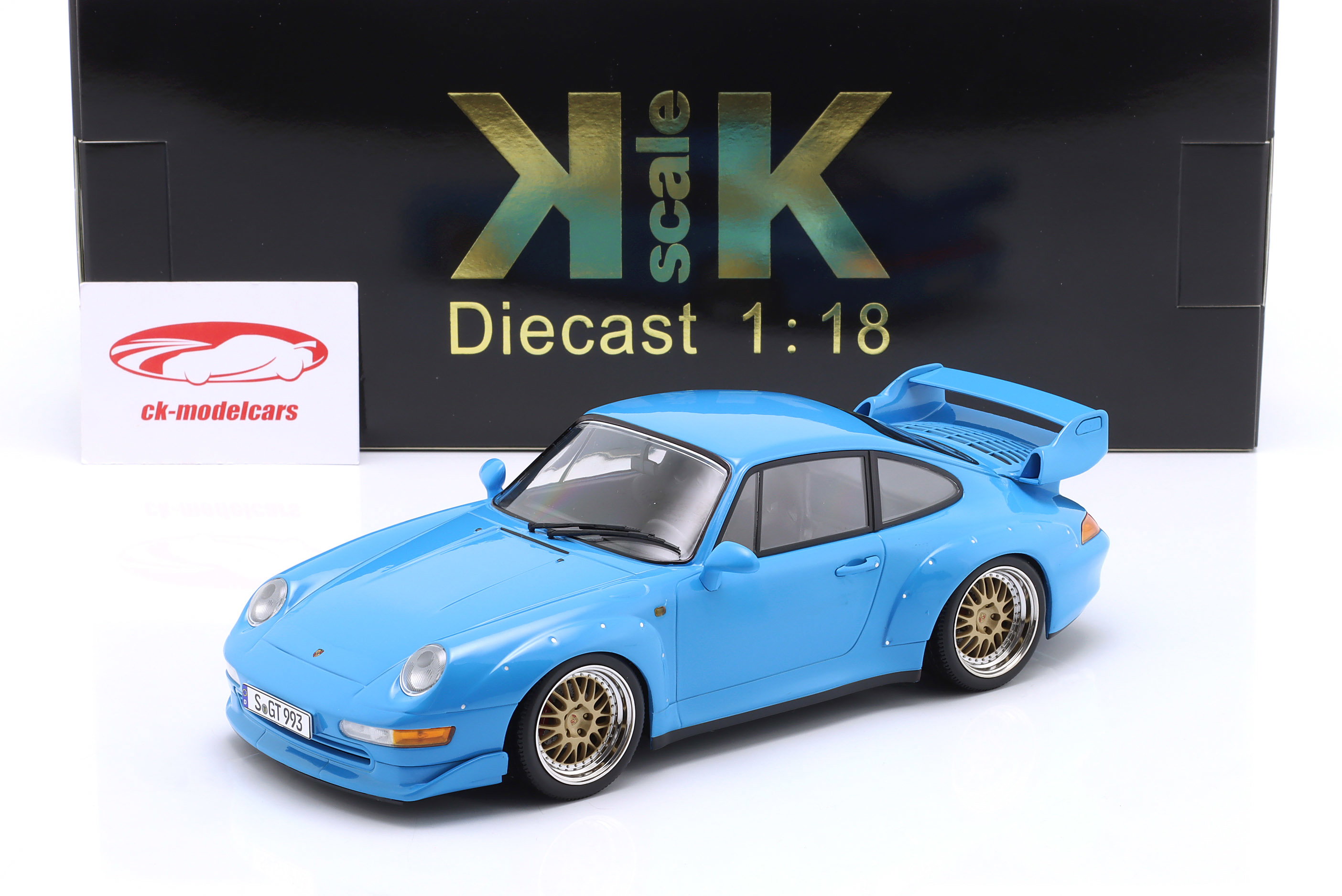 KK-Scale 1:18 Porsche 911 (993) GT2 Year 1996 Riviera blue / BBS