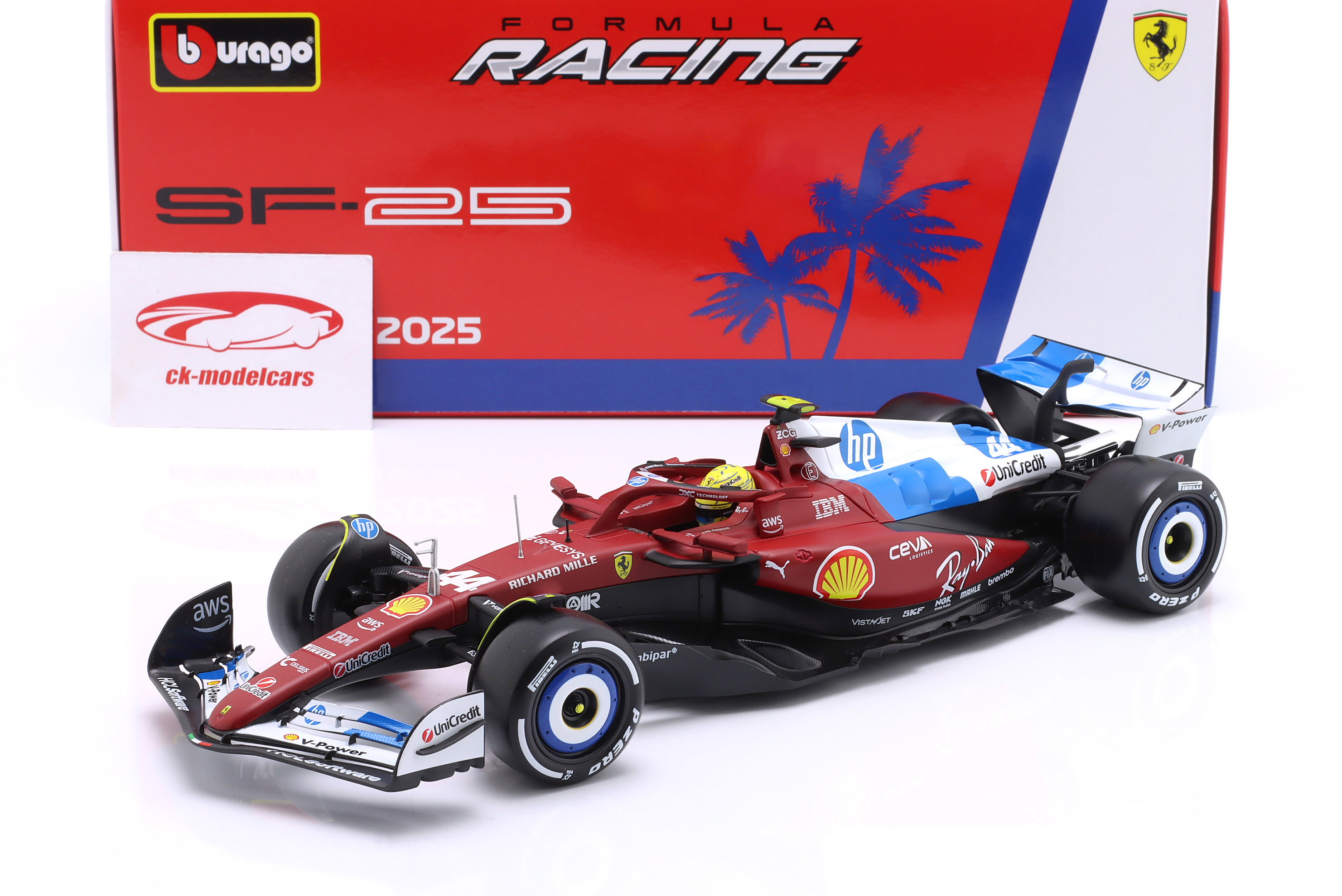 ミニカー Ferrari SF25 Lewis Hamilton 2025 Bburago 1:18 Lewis Hamilton Ferrari SF-25 #44 8th Miami GP Formel