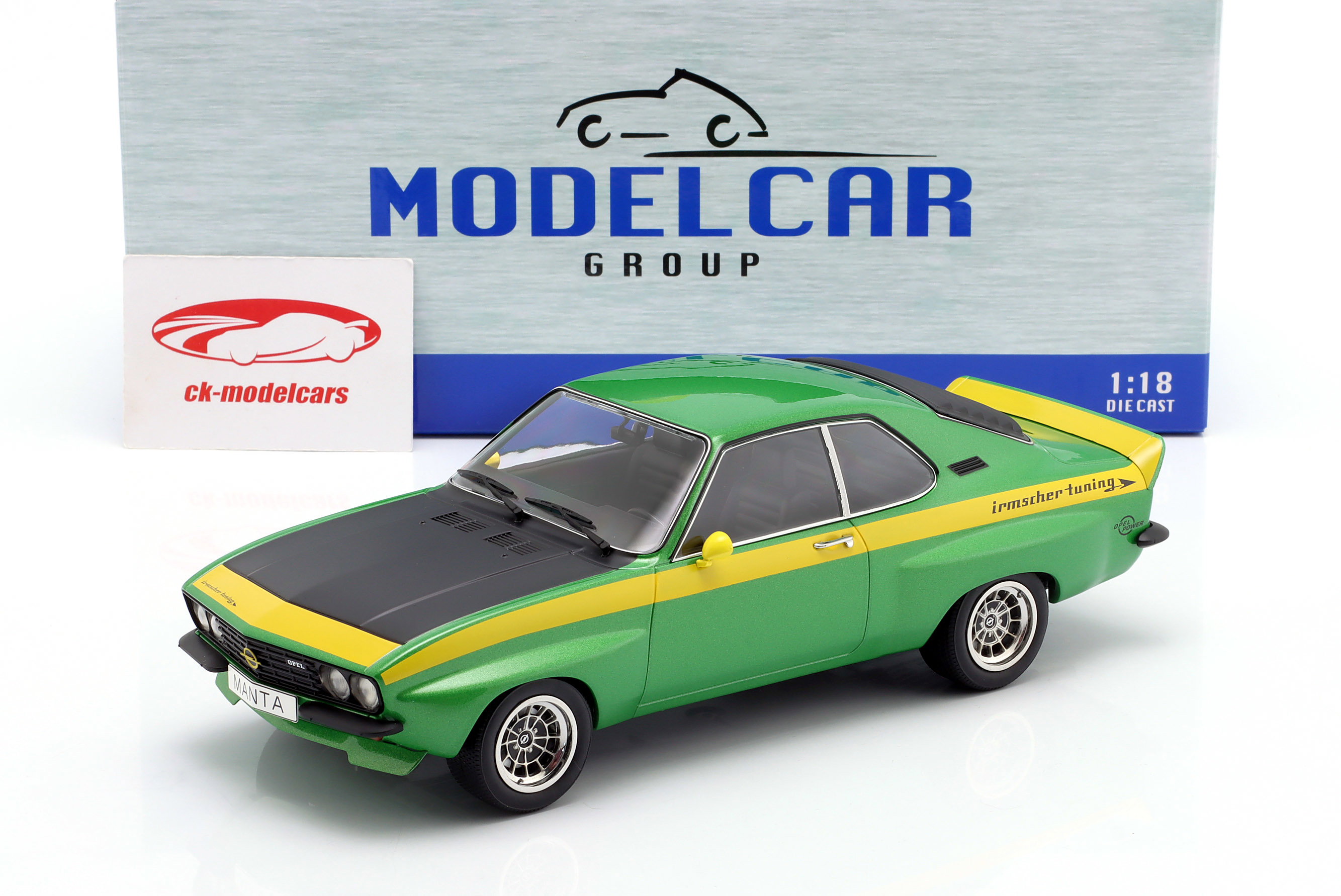 ModelCarGroup 1:18 Opel Manta A Irmscher 建設年 1974 緑 / 黄色
