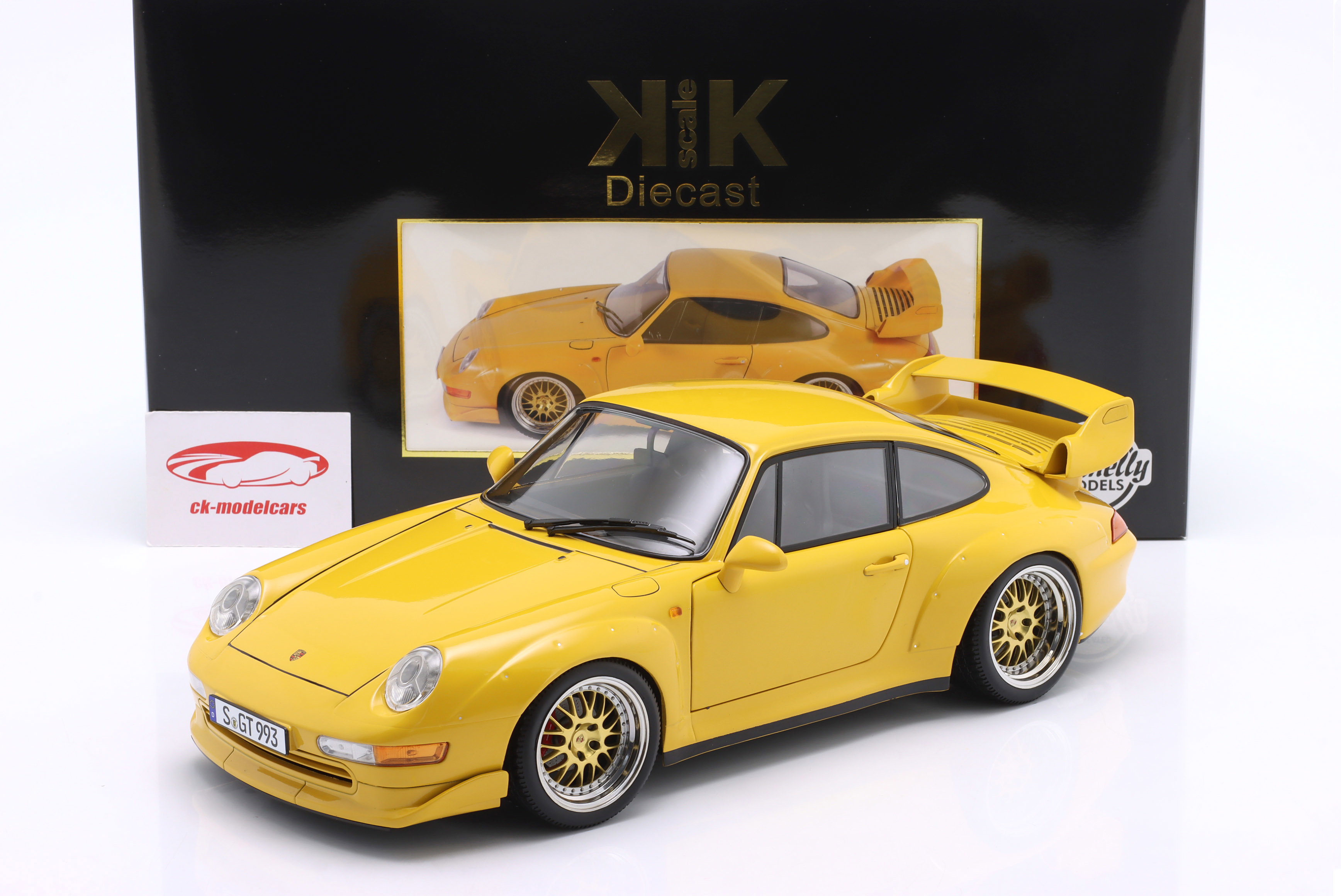 KK-Scale 1:18 Porsche 911 (993) GT2 Year 1996 yellow / BBS Rims 1