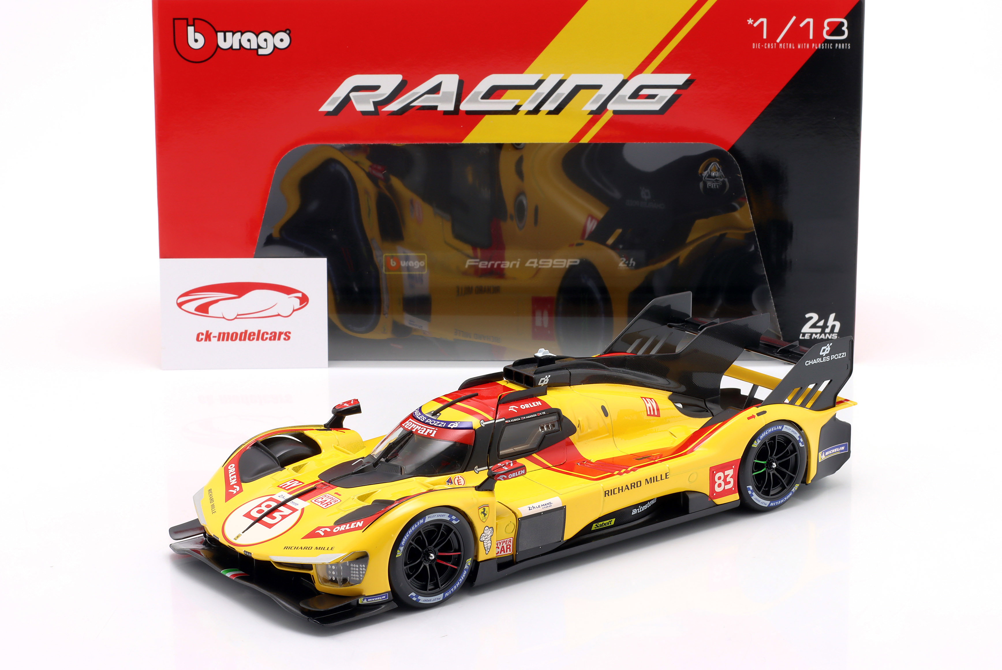 Bburago 1:18 Ferrari 499P #83 勝者 24h LeMans 2025 Kubica, Ye