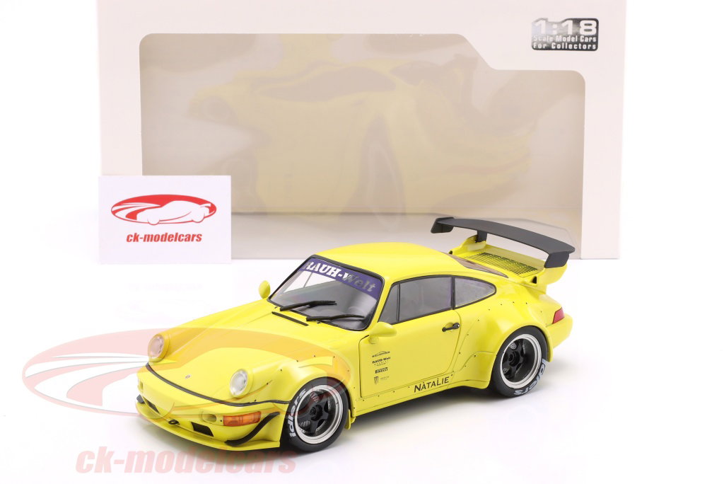 ポルシェ 911 (964) RAUH-Welt 1/18スケールモデルミニカー Solido 1:18 Porsche 911 (964) RWB Rauh-Welt Natalie 2023 黄色